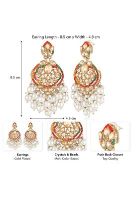 Gold plated crystals & white beads studded dangle earrings ethnic jewellery for women & girls 3