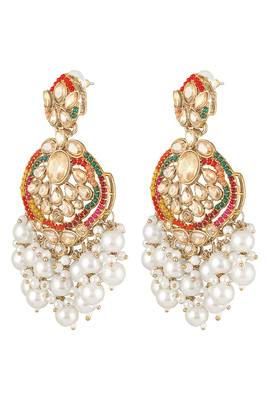 Gold plated crystals & white beads studded dangle earrings ethnic jewellery for women & girls 4