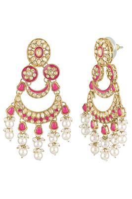 Gold plated faux ruby crystals & beads studded dangle earrings ethnic jewellery for women 1