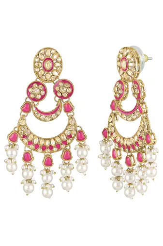Gold plated faux ruby crystals & beads studded dangle earrings ethnic jewellery for women