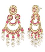 Gold plated faux ruby crystals & beads studded dangle earrings ethnic jewellery for women