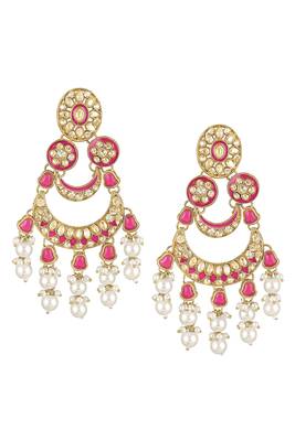Gold plated faux ruby crystals & beads studded dangle earrings ethnic jewellery for women 2