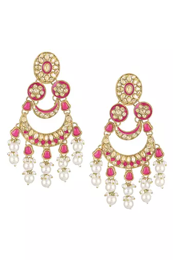 Gold plated faux ruby crystals & beads studded dangle earrings ethnic jewellery for women