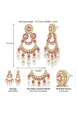 Gold plated faux ruby crystals & beads studded dangle earrings ethnic jewellery for women 3
