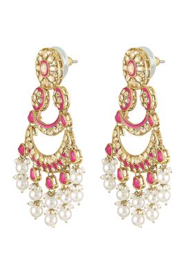 Gold plated faux ruby crystals & beads studded dangle earrings ethnic jewellery for women 4