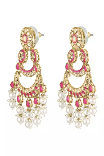 Gold plated faux ruby crystals & beads studded dangle earrings ethnic jewellery for women