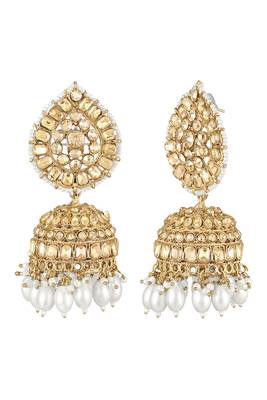 Gold plated crystals & beads studded jhumki earrings ethnic jewellery for women 1