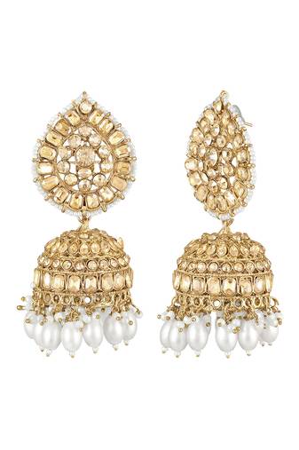 Gold plated crystals & beads studded jhumki earrings ethnic jewellery for women