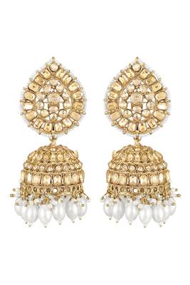 Gold plated crystals & beads studded jhumki earrings ethnic jewellery for women 2