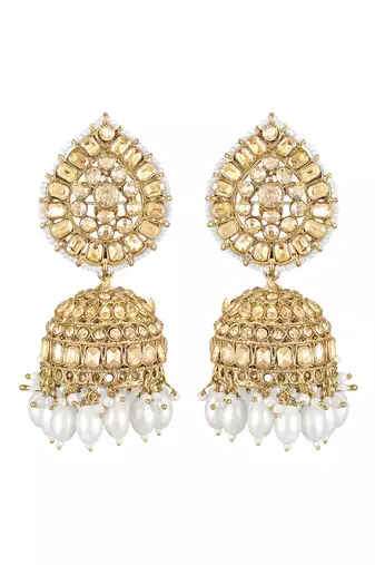 Gold plated crystals & beads studded jhumki earrings ethnic jewellery for women