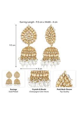 Gold plated crystals & beads studded jhumki earrings ethnic jewellery for women 3