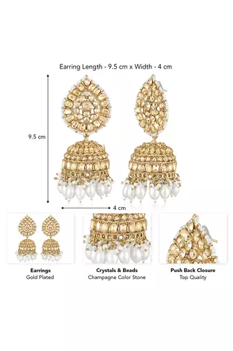Gold plated crystals & beads studded jhumki earrings ethnic jewellery for women