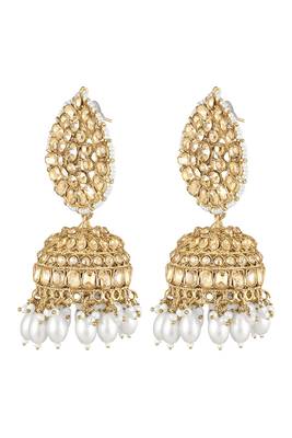 Gold plated crystals & beads studded jhumki earrings ethnic jewellery for women 4