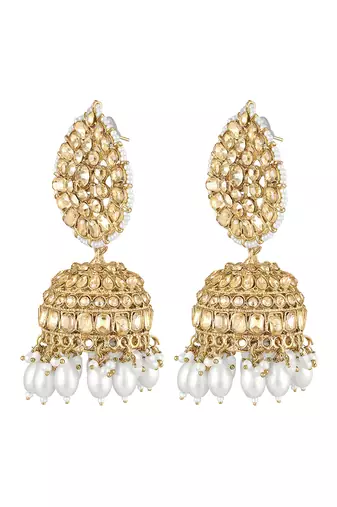 Gold plated crystals & beads studded jhumki earrings ethnic jewellery for women