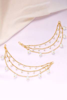 Pearl studded gold plated layered earrings chain fashion jewellery for women & girls 1