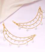 Pearl studded gold plated layered earrings chain fashion jewellery for women & girls