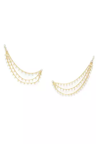 Pearl studded gold plated layered earrings chain fashion jewellery for women & girls
