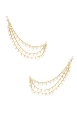 Pearl studded gold plated layered earrings chain fashion jewellery for women & girls 3