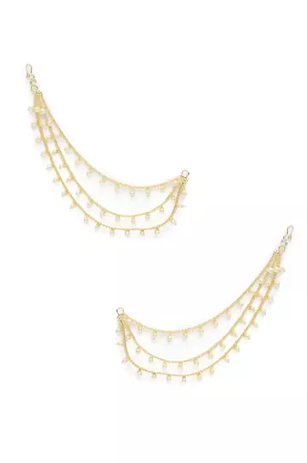 Pearl studded gold plated layered earrings chain fashion jewellery for women & girls