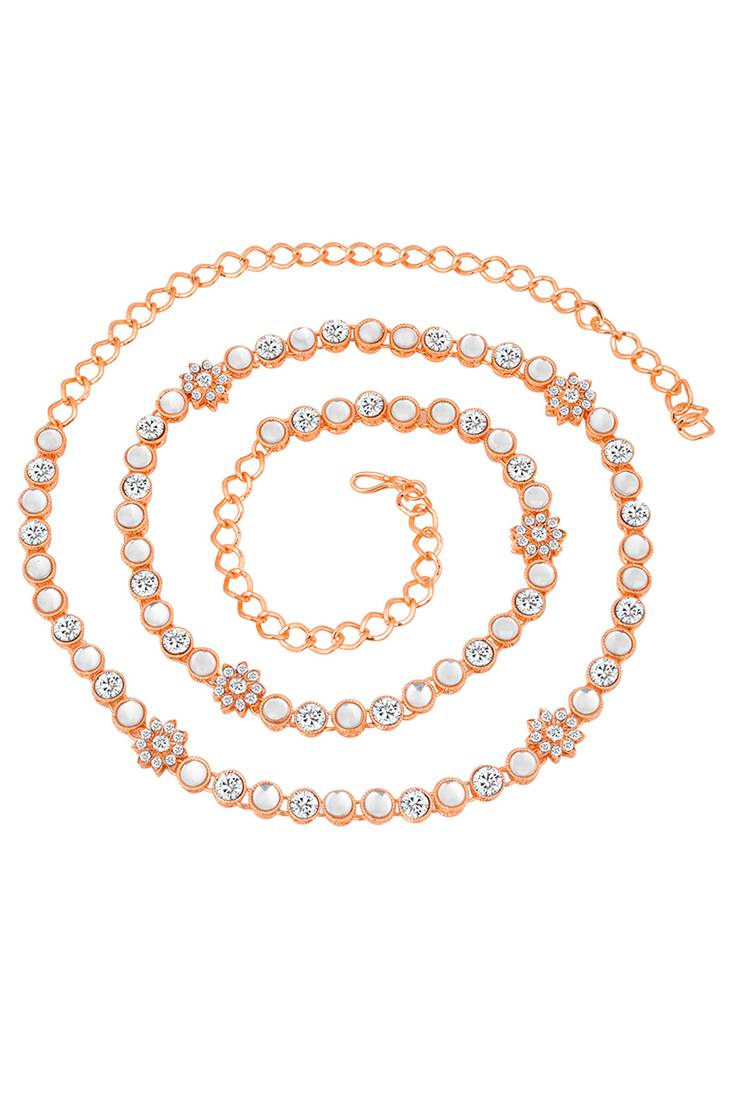 Rose gold gold plated kundan studded belly chain stylish kamarband fashion jewellery for women & women