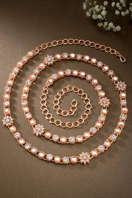 Rose gold gold plated kundan studded belly chain stylish kamarband fashion jewellery for women & women 2