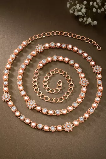 Rose gold gold plated kundan studded belly chain stylish kamarband fashion jewellery for women & women