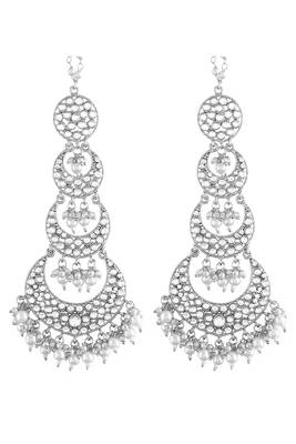 Silver plated kundan & lariya studded long dangle earrings ethnic jewellery for women 1