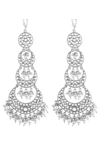 Silver plated kundan & lariya studded long dangle earrings ethnic jewellery for women