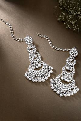 Silver plated kundan & lariya studded long dangle earrings ethnic jewellery for women 2