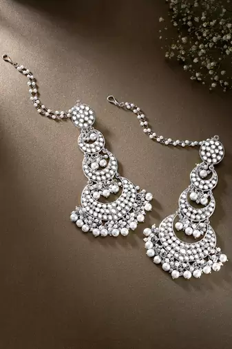 Silver plated kundan & lariya studded long dangle earrings ethnic jewellery for women