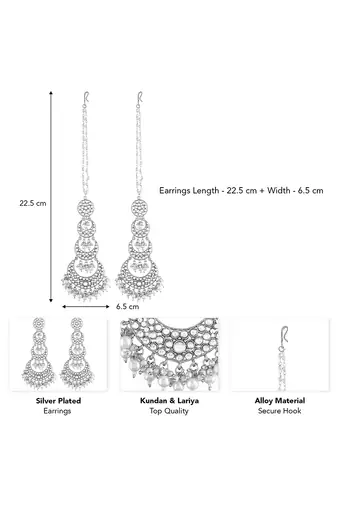 Silver plated kundan & lariya studded long dangle earrings ethnic jewellery for women