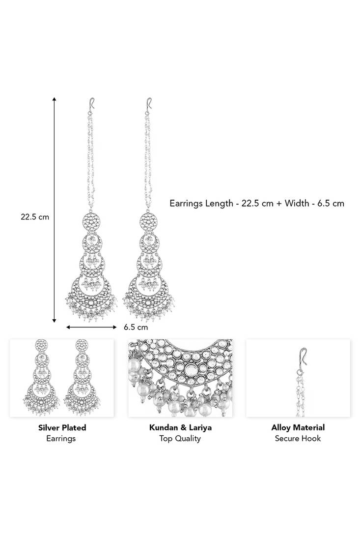 Silver plated kundan & lariya studded long dangle earrings ethnic jewellery for women