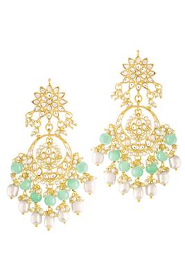 Gold plated kundan & mint beads studded dangle earrings ethnic jewellery gift for women & girls 1