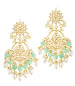 Gold plated kundan & mint beads studded dangle earrings ethnic jewellery gift for women & girls