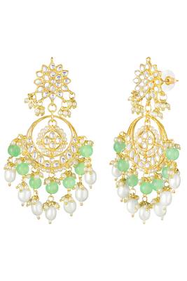 Gold plated kundan & mint beads studded dangle earrings ethnic jewellery gift for women & girls 4