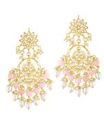 Gold plated kundan & pink beads studded dangle earrings ethnic jewellery gift for women & girls