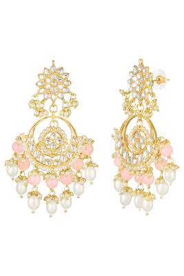 Gold plated kundan & pink beads studded dangle earrings ethnic jewellery gift for women & girls 4