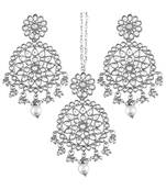 Silver plated kundan & lariya studded maangtikka & dangle earrings set ethnic jewellery for women girls