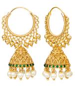 Green crystals & beads studded gold plated jhumka earrings ethnic jewellery for women & girls