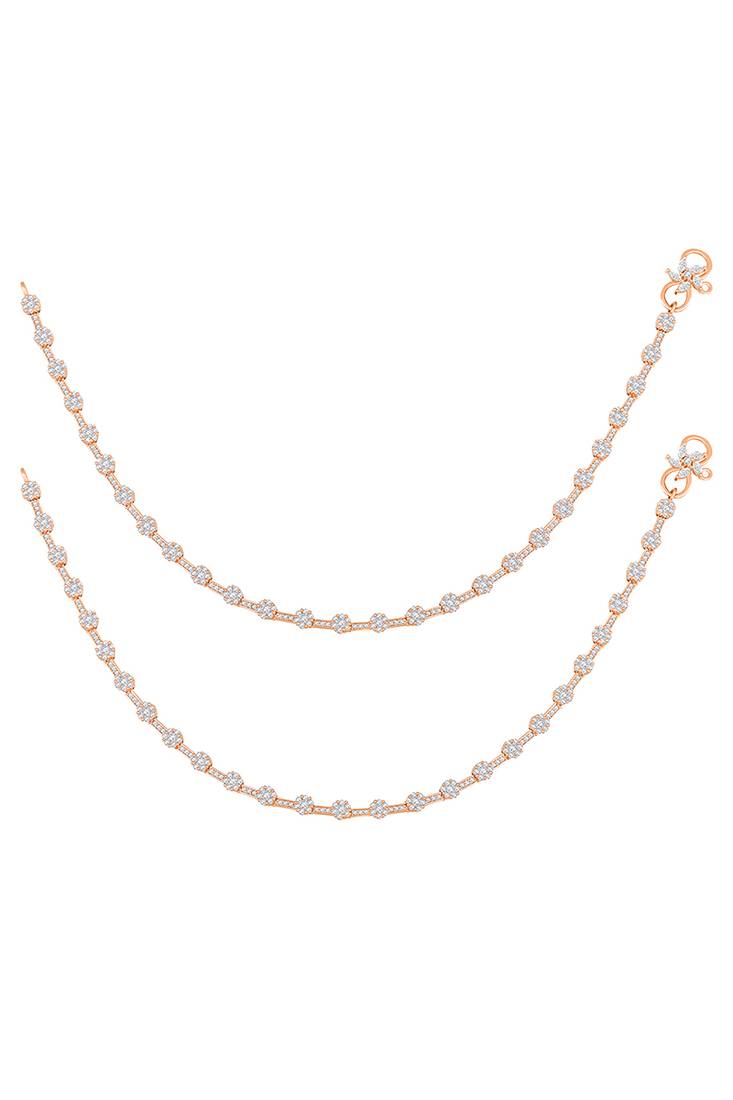 Rose gold plated anklet cubic zirconia studded fancy payal stylish fashion jewellery for women & girls