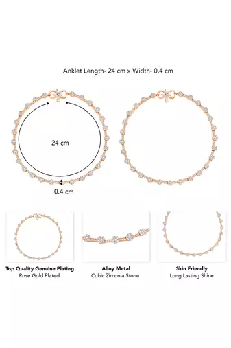 Rose gold plated anklet cubic zirconia studded fancy payal stylish fashion jewellery for women & girls