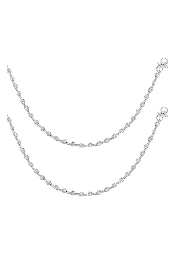 Silver plated anklet cubic zirconia studded fancy payal stylish fashion jewellery for women & girls