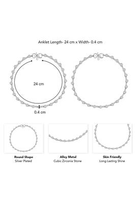 Silver plated anklet cubic zirconia studded fancy payal stylish fashion jewellery for women & girls 5