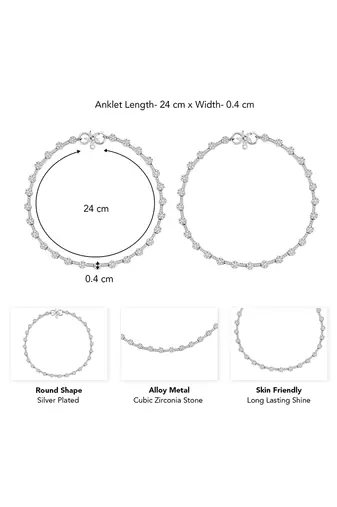 Silver plated anklet cubic zirconia studded fancy payal stylish fashion jewellery for women & girls
