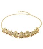 Gold plated rani pink green faux ruby faux emerald studded belly chain kamarbandh ethnic jewellery for women