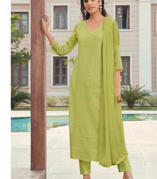 Green chikankari embroidered georgette readymade straight kurta set with dupatta