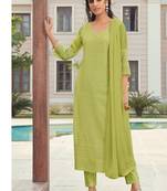 Green chikankari embroidered georgette readymade straight kurta set with dupatta
