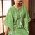 Green embroidered art silk readymade kaftan suit set