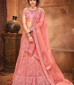 Pink Embroidered Net Semi-Stitched Floral Pattern Lehenga Choli with Dupatta