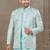 Blue position printed silk kurta pajama set with jacquard silk jacket for men